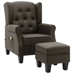 vidaXL Fotoliu de masaj cu taburet, gri taupe, material textil vidaXL Fotoliu de masaj cu taburet, gri taupe, material textil