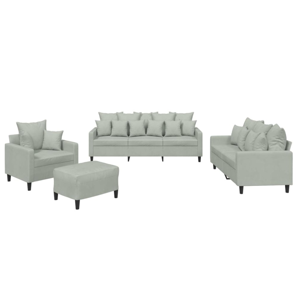 vidaXL Set de canapele cu perne, 4 piese, gri deschis, catifea