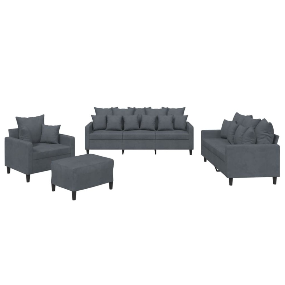 vidaXL Set de canapele cu perne, 4 piese, gri închis, catifea