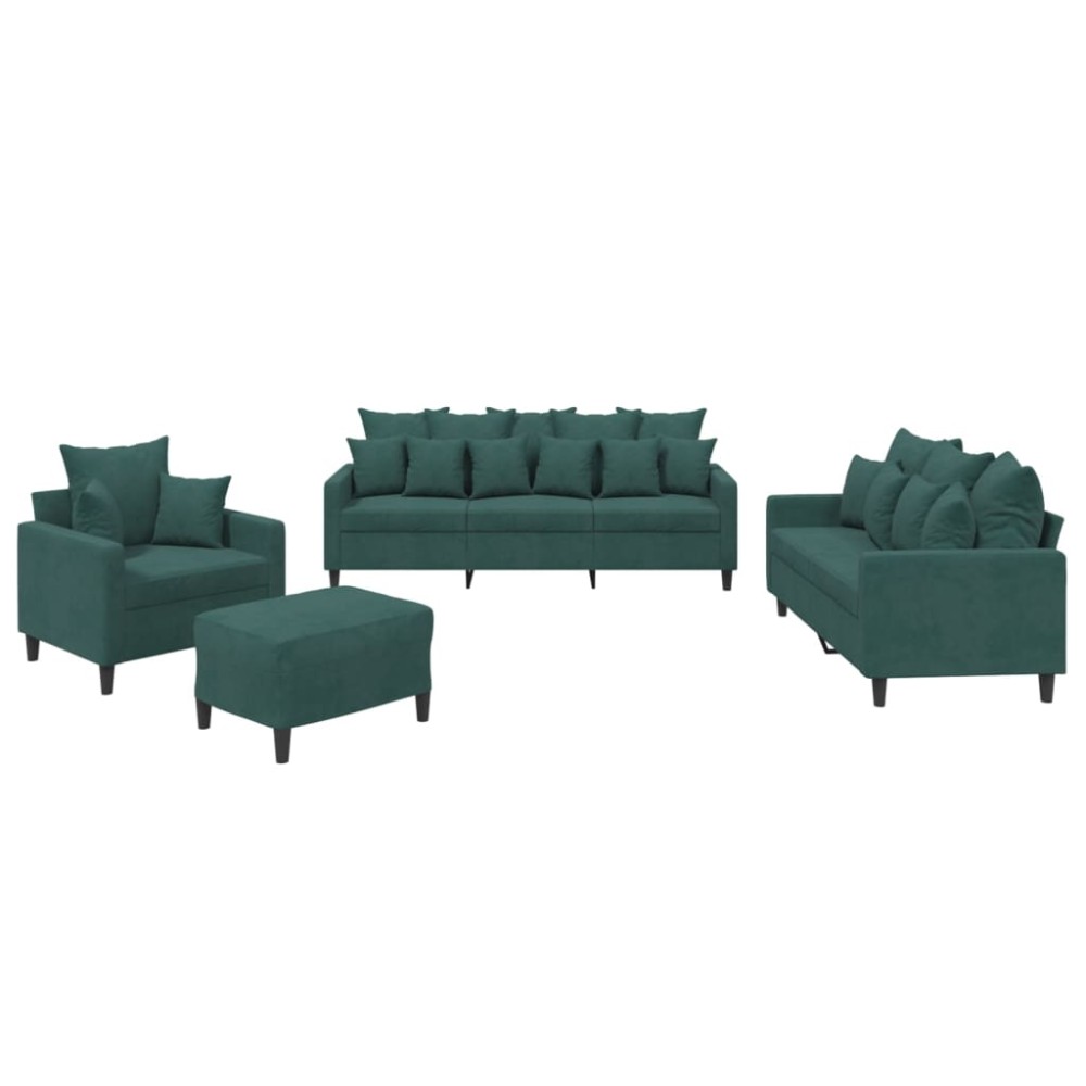 vidaXL Set de canapele cu perne, 4 piese, verde închis, catifea