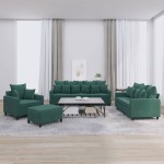 vidaXL Set de canapele cu perne, 4 piese, verde închis, catifea