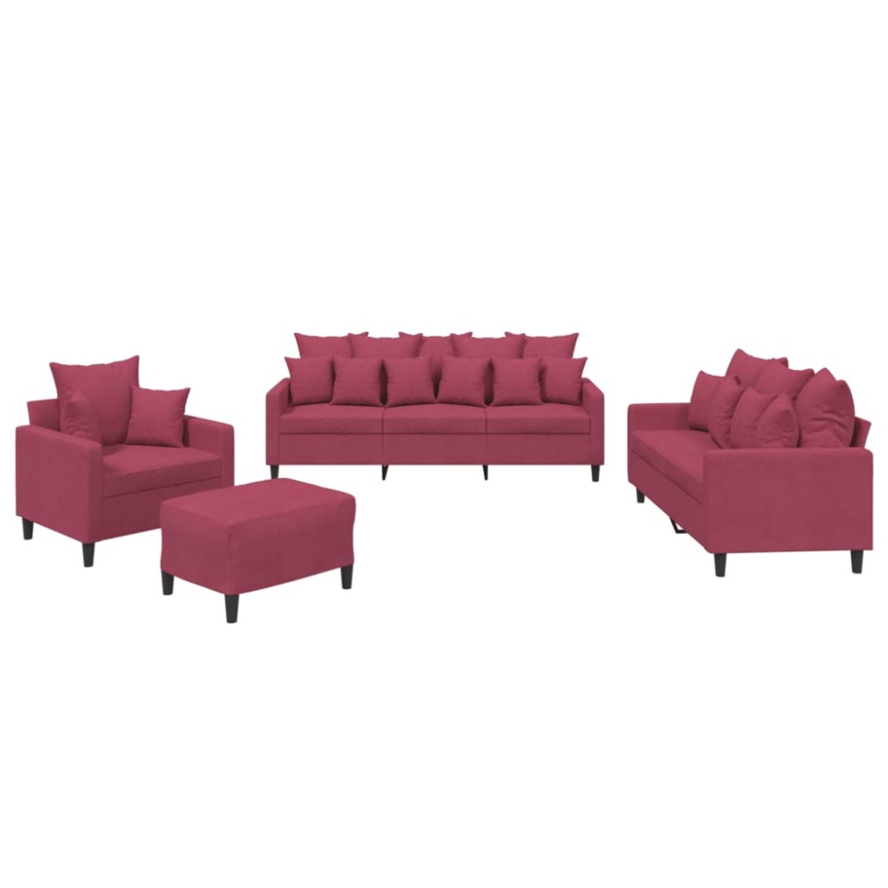 vidaXL Set canapele cu perne, 4 piese, roșu vin, catifea