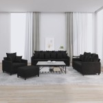 vidaXL Set de canapele cu perne, 4 piese, negru, catifea