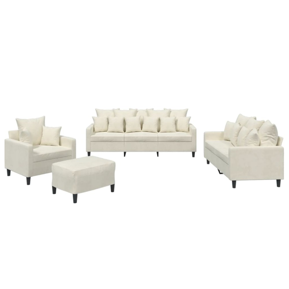 vidaXL Set de canapele cu perne, 4 piese, crem, catifea
