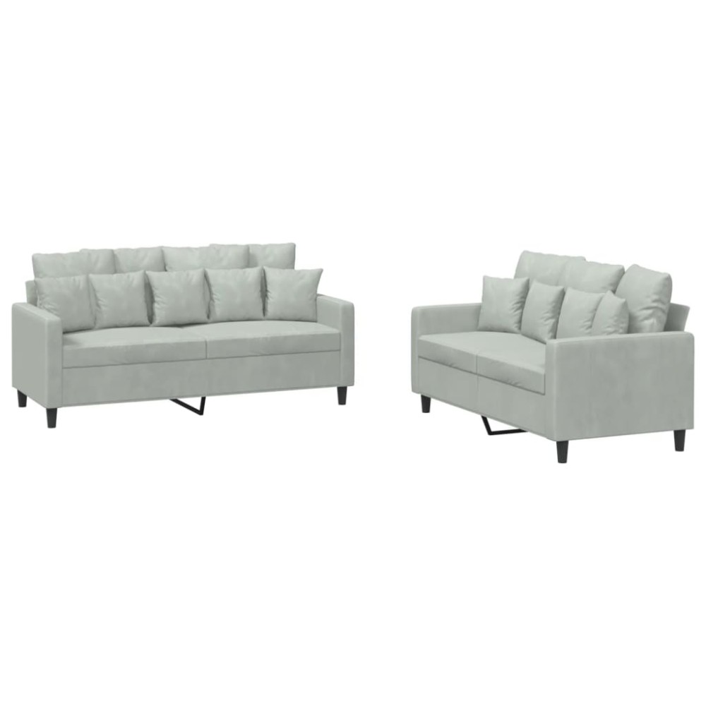 vidaXL Set de canapele cu perne, 2 piese, gri deschis, catifea