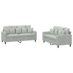 vidaXL Set de canapele cu perne, 2 piese, gri deschis, catifea