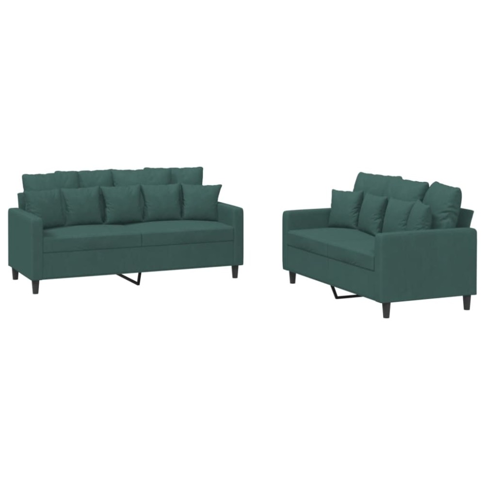 vidaXL Set de canapele cu perne, 2 piese, verde închis, catifea