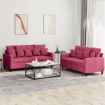 vidaXL Set canapele cu perne, 2 piese, roșu vin, catifea vidaXL Set canapele cu perne, 2 piese, roșu vin, catifea