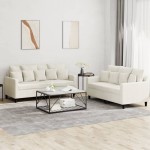 vidaXL Set de canapele cu perne, 2 piese, crem, catifea vidaXL Set de canapele cu perne, 2 piese, crem, catifea