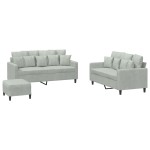 vidaXL Set de canapele cu perne, 3 piese, gri deschis, catifea