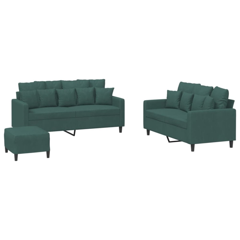 vidaXL Set de canapele cu perne, 3 piese, verde închis, catifea