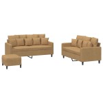 vidaXL Set de canapele cu perne, 3 piese, maro, catifea vidaXL Set de canapele cu perne, 3 piese, maro, catifea