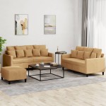 vidaXL Set de canapele cu perne, 3 piese, maro, catifea vidaXL Set de canapele cu perne, 3 piese, maro, catifea