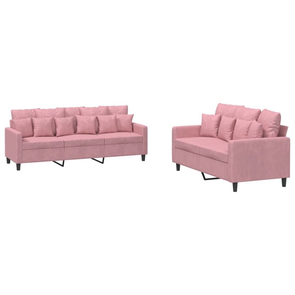 vidaXL Set de canapele cu perne, 2 piese, roz, catifea
