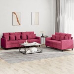 vidaXL Set canapele cu perne, 2 piese, roșu vin, catifea vidaXL Set canapele cu perne, 2 piese, roșu vin, catifea