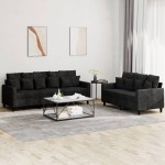 vidaXL Set de canapele cu perne, 2 piese, negru, catifea vidaXL Set de canapele cu perne, 2 piese, negru, catifea