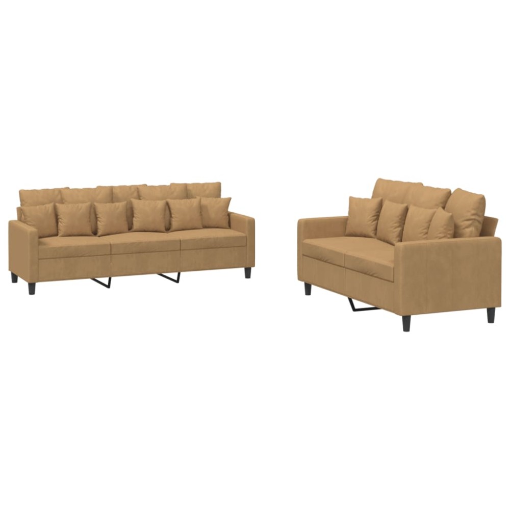 vidaXL Set de canapele cu perne, 2 piese, maro, catifea