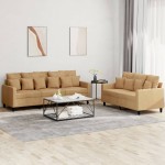 vidaXL Set de canapele cu perne, 2 piese, maro, catifea