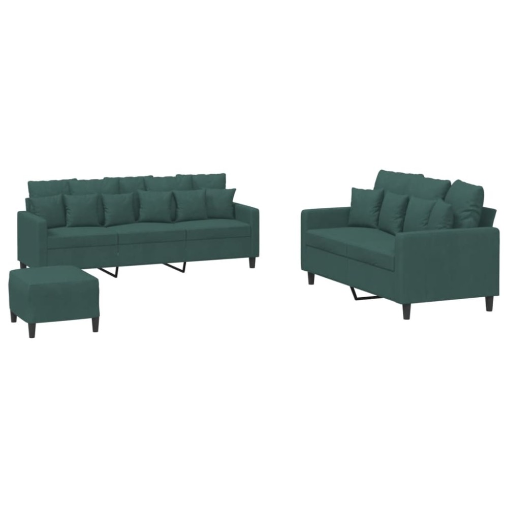 vidaXL Set de canapele cu perne, 3 piese, verde închis, catifea