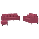 vidaXL Set canapea cu perne, 3 piese, roșu vin, catifea