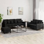 vidaXL Set de canapele cu perne, 3 piese, negru, catifea vidaXL Set de canapele cu perne, 3 piese, negru, catifea