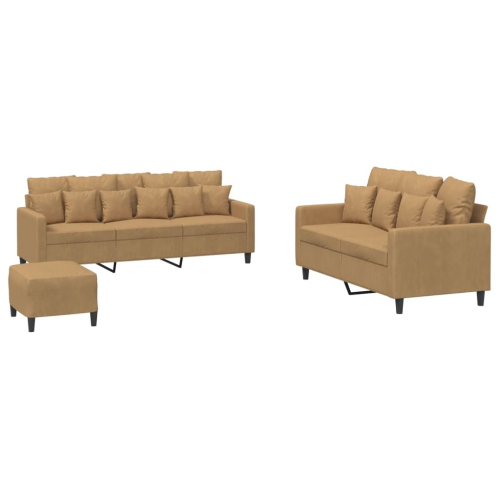 vidaXL Set de canapele cu perne, 3 piese, maro, catifea