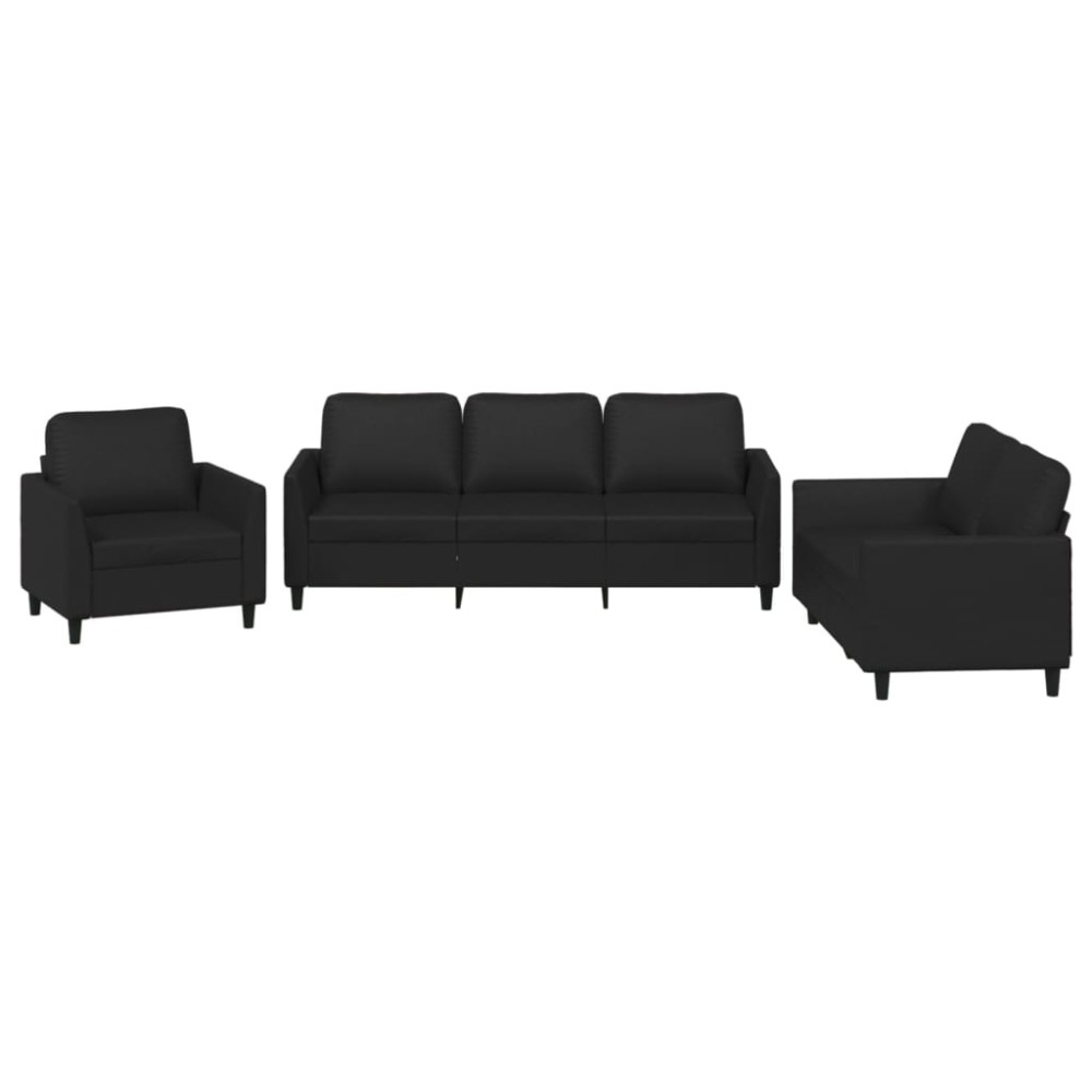 vidaXL Set de canapele cu perne, 3 piese, negru, piele ecologică