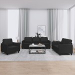 vidaXL Set de canapele cu perne, 3 piese, negru, piele ecologică vidaXL Set de canapele cu perne, 3 piese, negru, piele ecologică