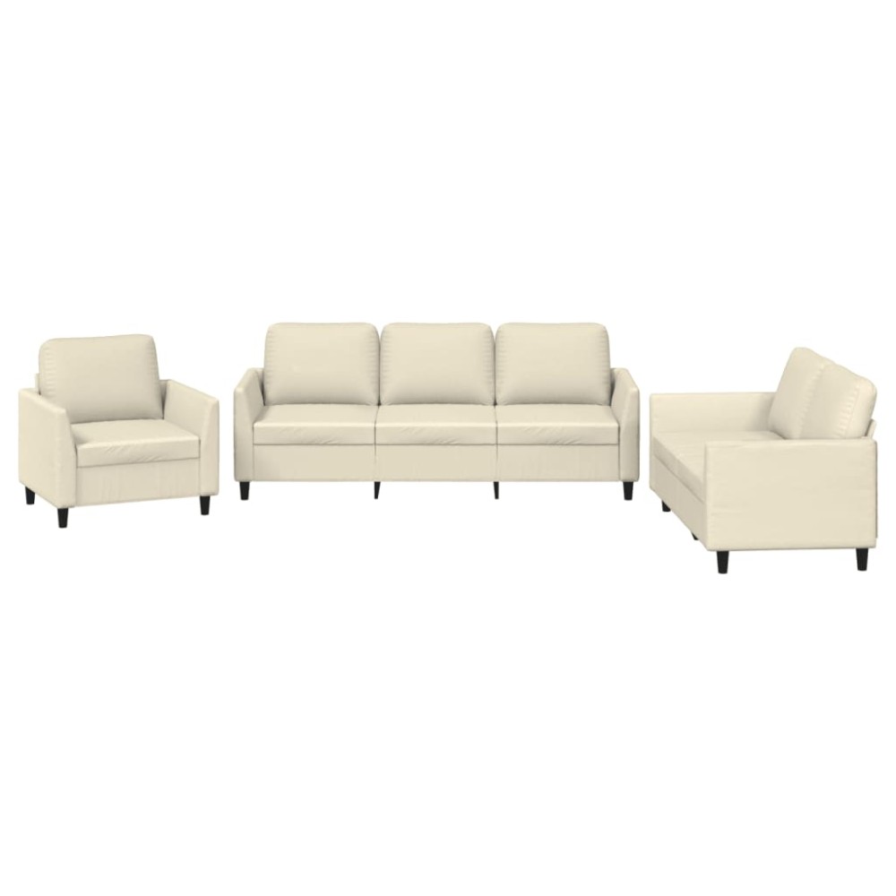 vidaXL Set de canapele cu perne, 3 piese, crem, piele ecologică