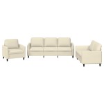 vidaXL Set de canapele cu perne, 3 piese, crem, piele ecologică vidaXL Set de canapele cu perne, 3 piese, crem, piele ecologică