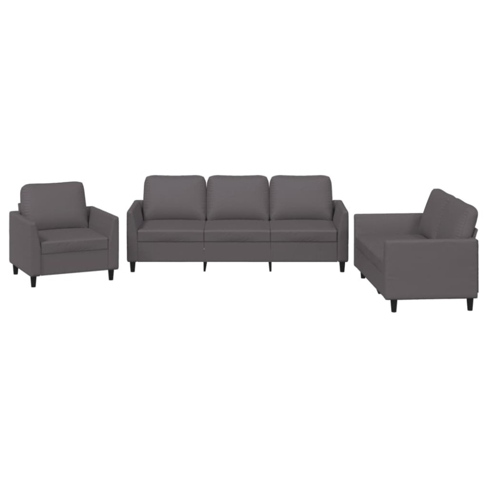 vidaXL Set de canapele cu perne, 3 piese, gri, piele ecologică