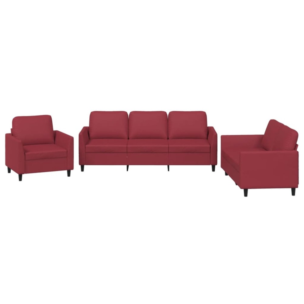vidaXL Set de canapele cu perne, 3 piese, roșu vin, piele ecologică