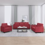 vidaXL Set de canapele cu perne, 3 piese, roșu vin, piele ecologică