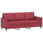 vidaXL Set de canapele cu perne, 3 piese, roșu vin, piele ecologică