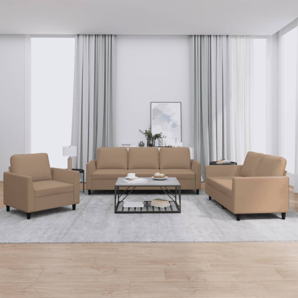 vidaXL Set de canapele cu perne, 3 piese, cappuccino, piele ecologică