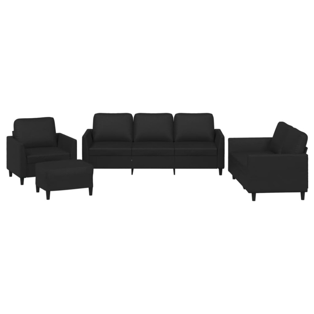 vidaXL Set de canapele cu perne, 4 piese, negru, piele ecologică