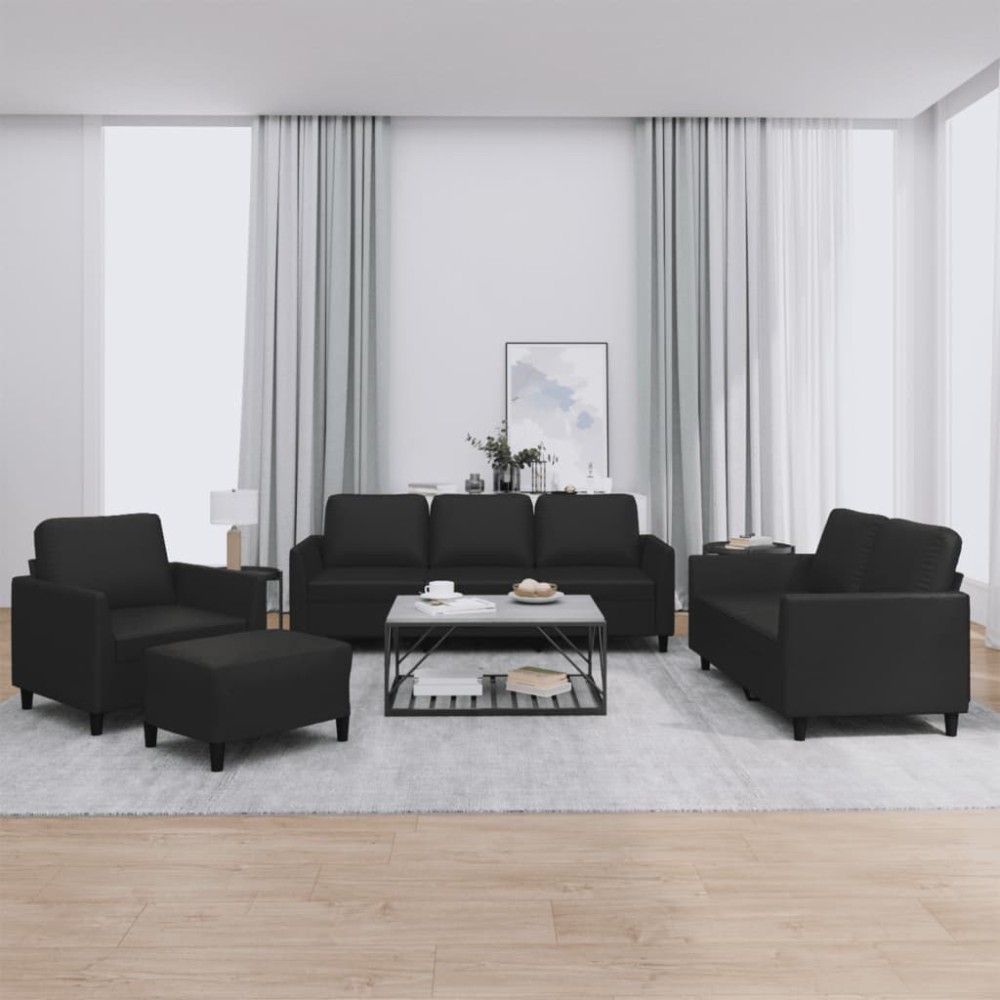 vidaXL Set de canapele cu perne, 4 piese, negru, piele ecologică