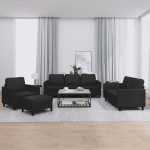 vidaXL Set de canapele cu perne, 4 piese, negru, piele ecologică
