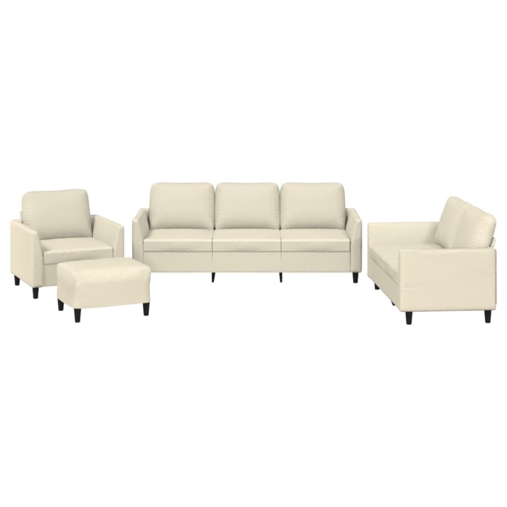 vidaXL Set de canapele cu perne, 4 piese, crem, piele ecologică