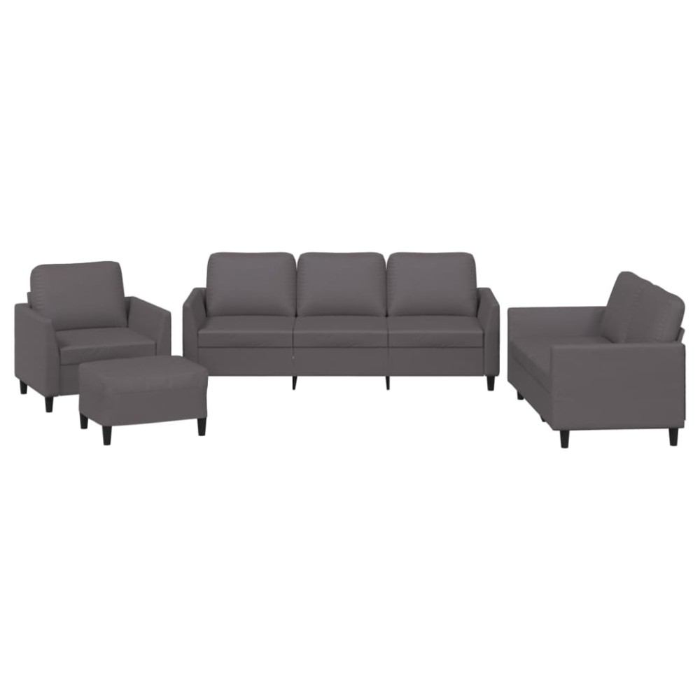 vidaXL Set de canapele cu perne, 4 piese, gri, piele ecologică