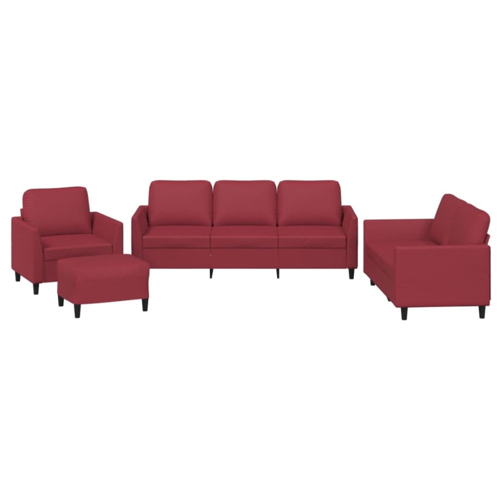 vidaXL Set de canapele cu perne, 4 piese, roșu vin, piele ecologică