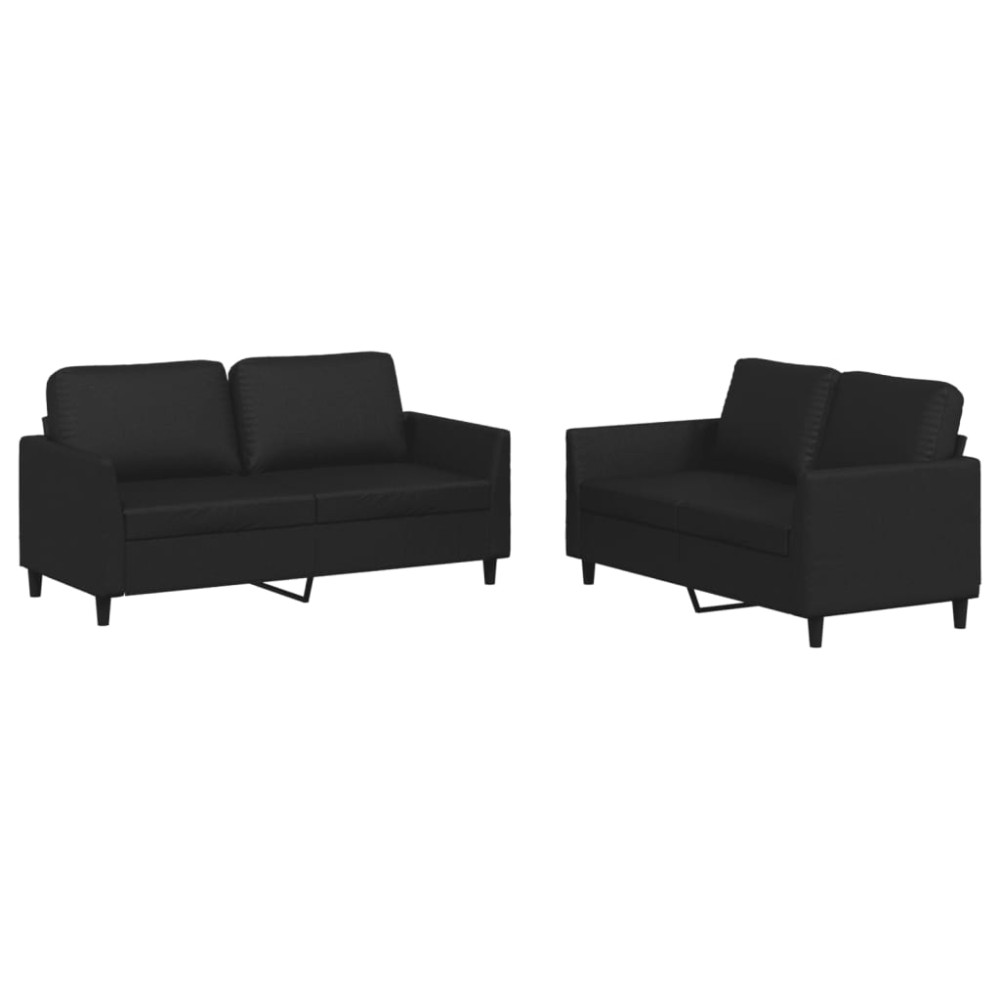 vidaXL Set de canapele cu perne, 2 piese, negru, piele ecologică