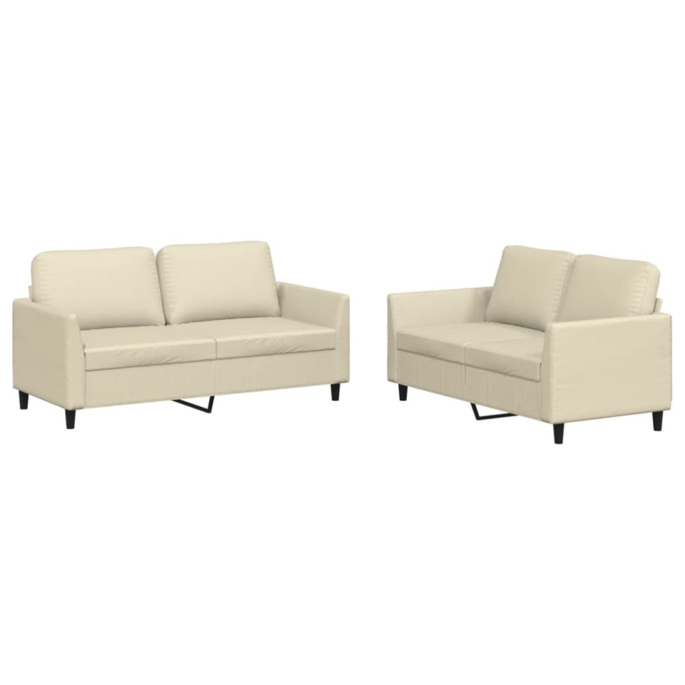 vidaXL Set de canapele cu perne, 2 piese, crem, piele ecologică