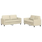 vidaXL Set de canapele cu perne, 2 piese, crem, piele ecologică