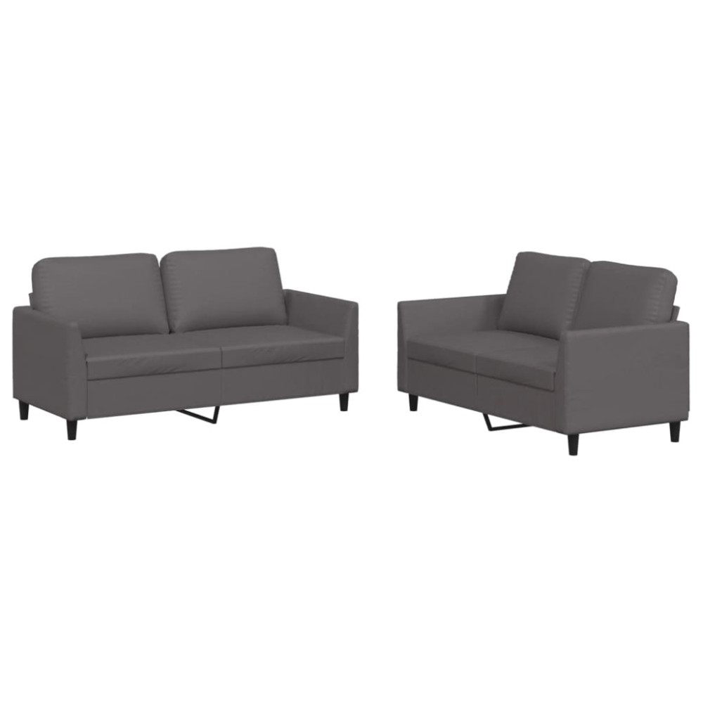 vidaXL Set de canapele cu perne, 2 piese, gri, piele ecologică