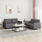 vidaXL Set de canapele cu perne, 2 piese, gri, piele ecologică vidaXL Set de canapele cu perne, 2 piese, gri, piele ecologică