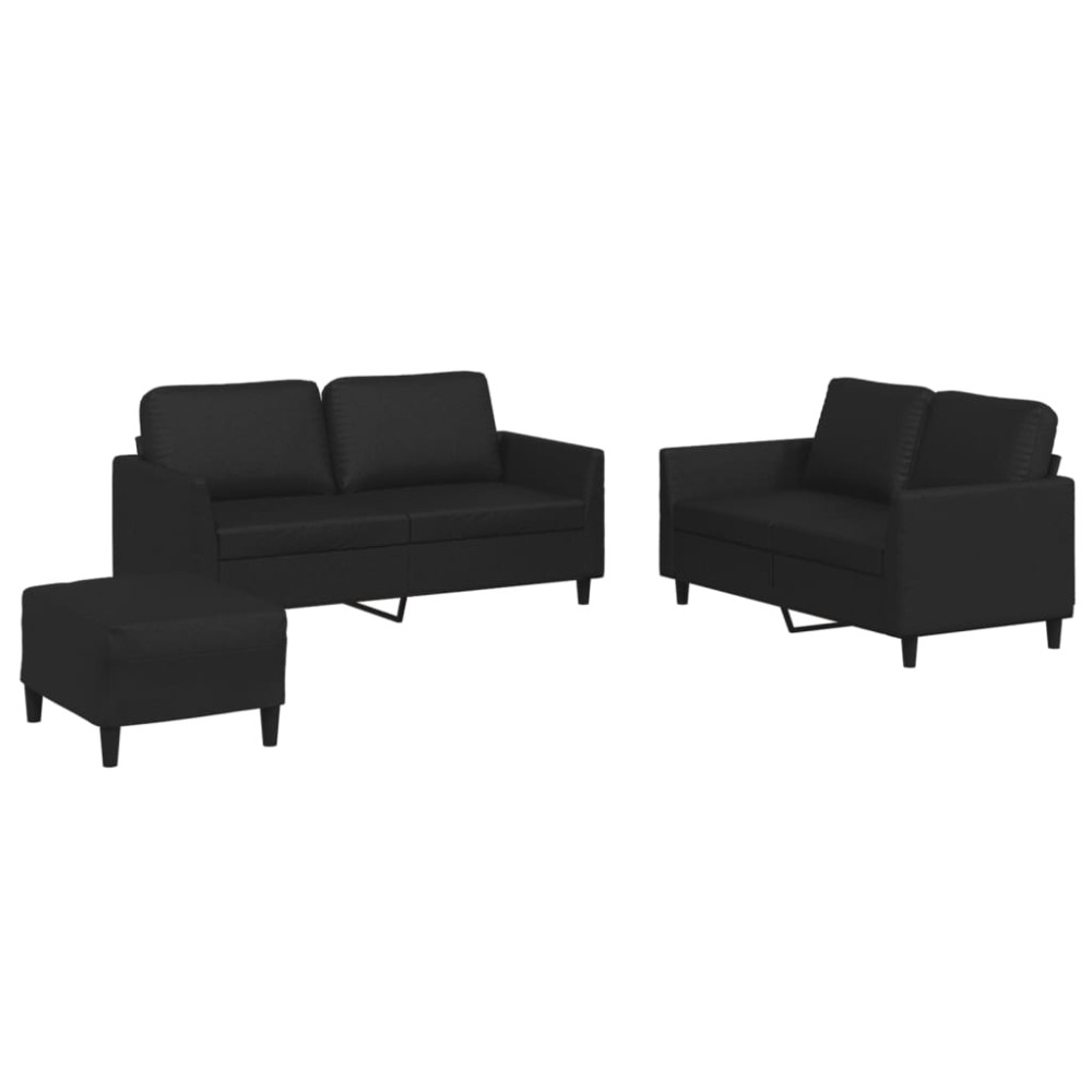 vidaXL Set de canapele cu perne, 3 piese, negru, piele ecologică