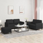 vidaXL Set de canapele cu perne, 3 piese, negru, piele ecologică vidaXL Set de canapele cu perne, 3 piese, negru, piele ecologică