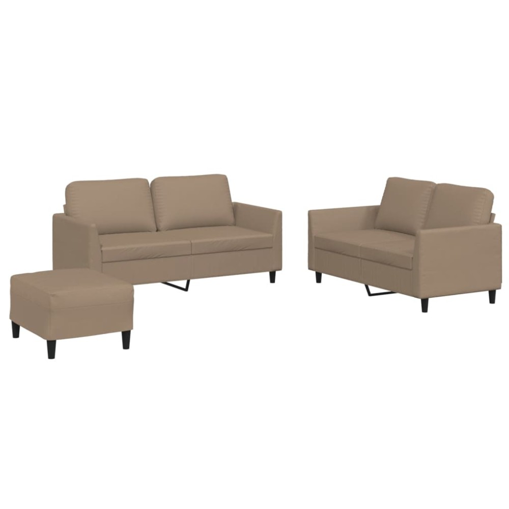 vidaXL Set de canapele cu perne, 3 piese, cappuccino, piele ecologică
