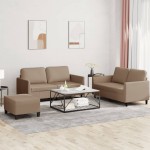 vidaXL Set de canapele cu perne, 3 piese, cappuccino, piele ecologică vidaXL Set de canapele cu perne, 3 piese, cappuccino, piele ecologică